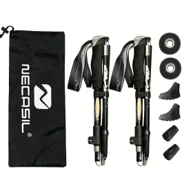 Five Section Folding Trekking Cane For Hiking And Walking - Lightweight 7075 Aluminum, Strong And Durable Outer Lock And High-density EVA Grip, M (Option: Black)