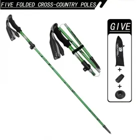 Five Section Folding Trekking Cane For Hiking And Walking - Lightweight 7075 Aluminum, Strong And Durable Outer Lock And High-density EVA Grip, M (Option: 1PCGreen)