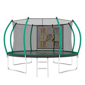 12FT Trampoline, Outdoor Trampolines For Kids And Adults, Recreational Trampoline With Enclosure Net & Ladder, Round Trampoline ASTM Approved (Option: Black Green)