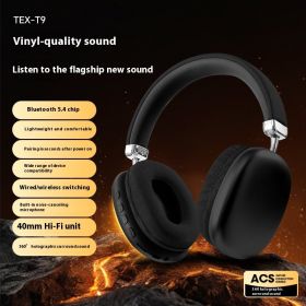 TEX-T9 Bluetooth Headset Wireless Headphone Head-mounted (Option: Black)