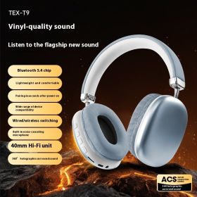 TEX-T9 Bluetooth Headset Wireless Headphone Head-mounted (Option: Blue)