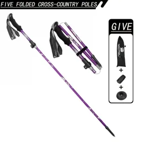 Five Section Folding Trekking Cane For Hiking And Walking - Lightweight 7075 Aluminum, Strong And Durable Outer Lock And High-density EVA Grip, M (Option: 1PCPurple)