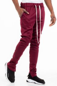 SOLID COLOR PLAIN BASIC TRACK PANTS (Color: BURGUNDY, size: 2XL)