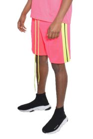 Side Stripe Tape Shorts (Color: Pink, size: L)