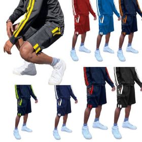 Two Stripe Cargo Pouch Shorts (Color: black yellow, size: L)