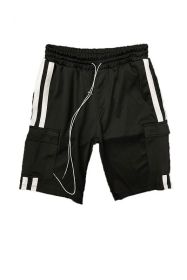 Two Stripe Cargo Pouch Shorts (Color: BLACK RED, size: L)