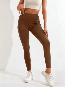 New autumn and winter high waisted, waist cinching, hip lifting fitness yoga pants, warm outdoor running and fitness pants (Color: khaki, size: XL)