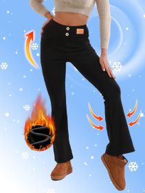 Ladies' autumn and winter thick velvet casual pants, high waisted and slimming with pocket flared pants (Color: Black, size: S)