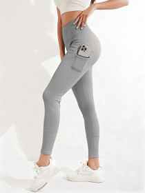 New autumn and winter high waisted, waist cinching, hip lifting fitness yoga pants, warm outdoor running and fitness pants (Color: dark gray, size: S)